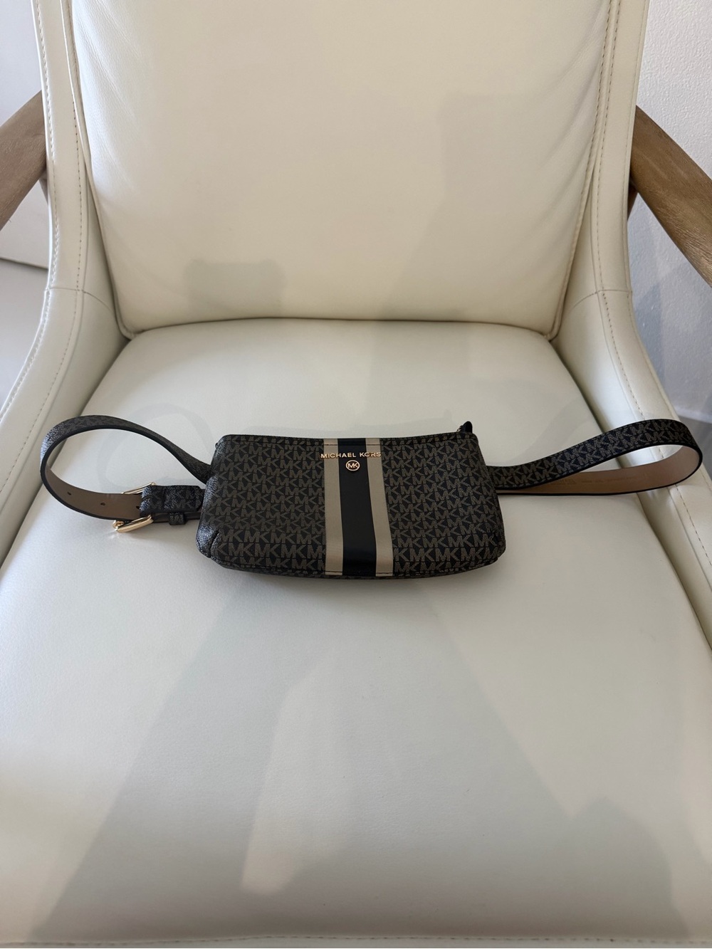 Michael Kors Monogram Crossbody with Black and Beige Stripe